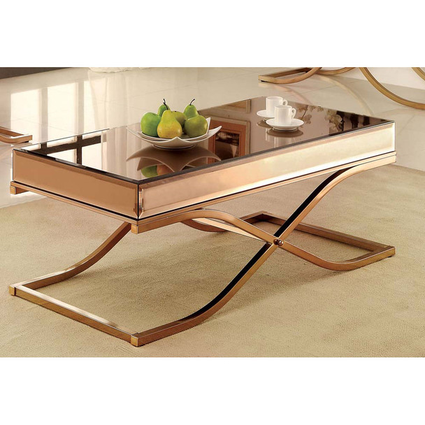 Furniture of America IDF-4230C Lorrisa Contemporary Glass Top Coffee Table in Brass