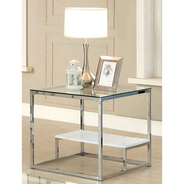 Furniture of America IDF-4231WH-E Aldea Contemporary Glass Top End Table