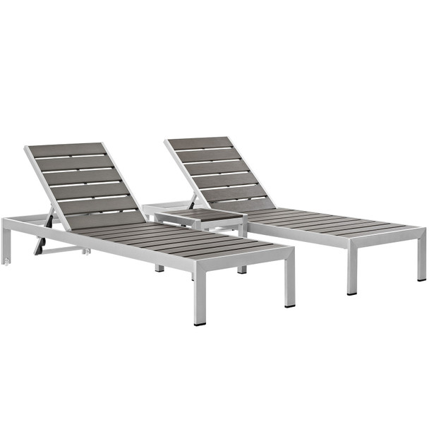 Modway Shore 3 Piece Outdoor Patio Aluminum Set EEI-2466-SLV-GRY-SET