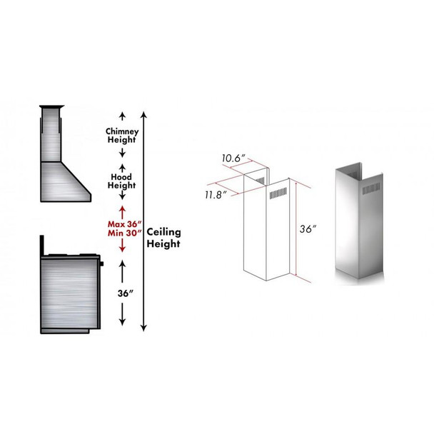 ZLINE 1-36 in. Chimney Extension for 9 ft. to 10 ft. Ceilings (1PCEXT-KE/KECOM-30)