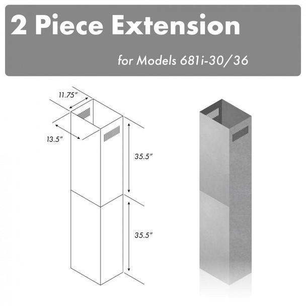 ZLINE 71" Stainless Steel  Extended Chimney (2PCEXT-681i-30/36)