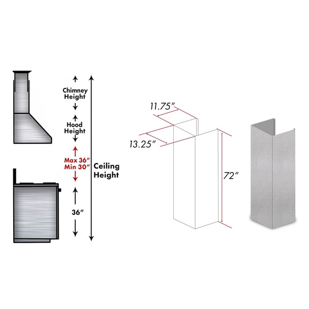 ZLINE 72 in. DuraSnow Stainless Steel Extended Chimney and Crown (8654-E)