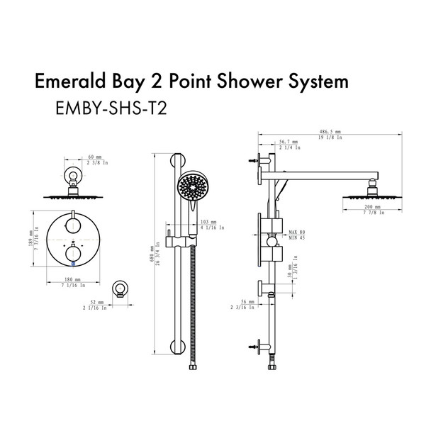 ZLINE EMBY-SHS-T2-PG Emerald Bay Thermostatic Shower System in Gold