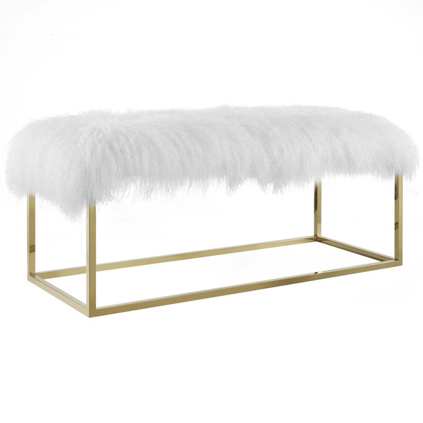 Modway Anticipate White Sheepskin Bench Gold EEI-2850-GLD-WHI