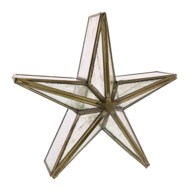 GLASS STAR CANDLE HOLDER, MIRRORED - SM - BRASS