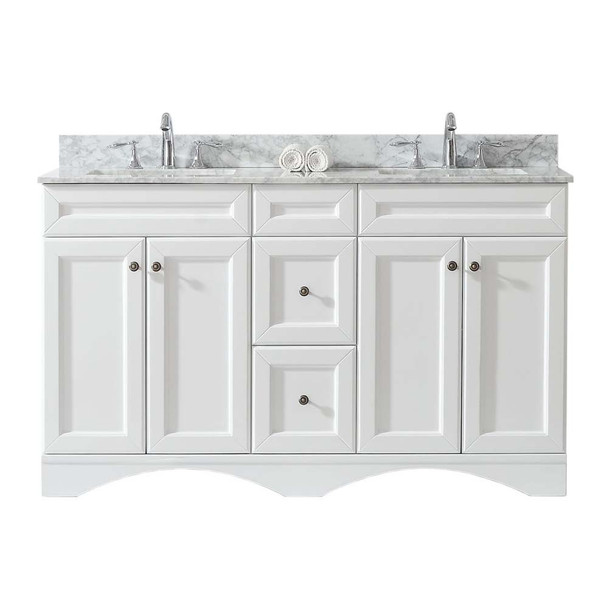 Virtu USA ED-25060-WMSQ-WH-001-NM Talisa 60" Double Bath Vanity in White with Marble Top and Square Sink with Brushed Nickel Faucet