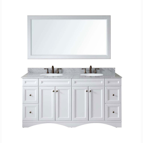 Virtu USA ED-25072-WMRO-WH-002 Talisa 72" Double Bath Vanity in White with Marble Top and Round Sink with Polished Chrome Faucet and Mirror