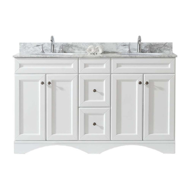 Virtu USA ED-25060-WMRO-WH-NM Talisa 60" Double Bath Vanity in White with Marble Top and Round Sink