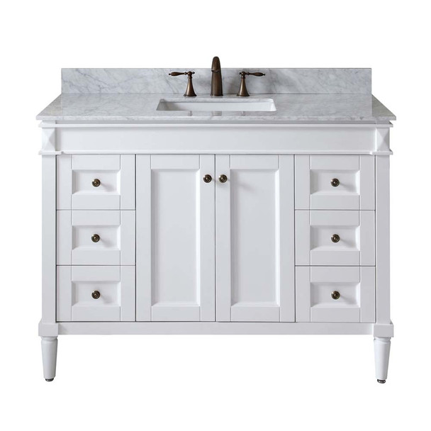 Virtu USA ES-40048-WMSQ-WH-NM Tiffany 48" Single Bath Vanity in White with Marble Top and Square Sink