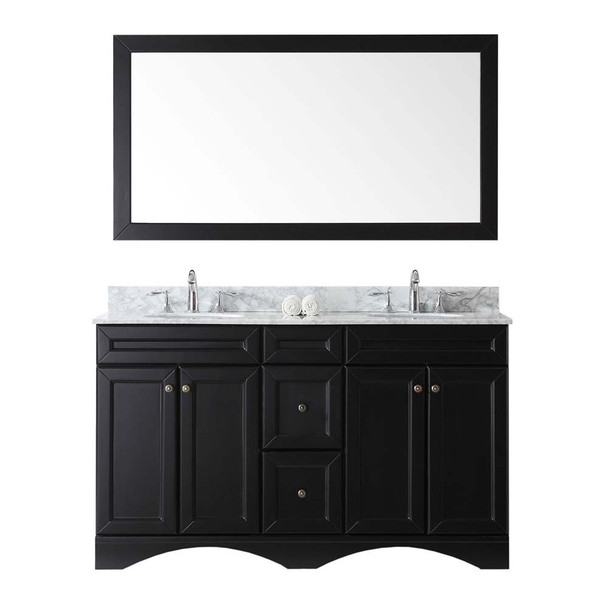 Virtu USA ED-25060-WMRO-ES Talisa 60" Double Bath Vanity in Espresso with Marble Top and Round Sink with Mirror