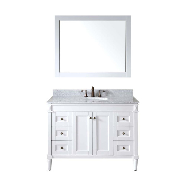 Virtu USA ES-40048-WMRO-WH Tiffany 48" Single Bath Vanity in White with Marble Top and Round Sink with Mirror