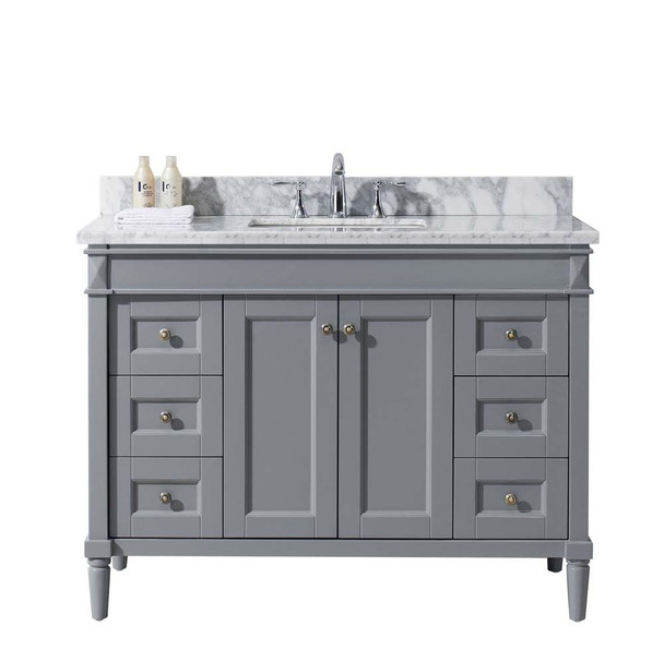 Virtu USA ES-40048-WMSQ-GR-001-NM Tiffany 48" Single Bath Vanity in Grey with Marble Top and Square Sink with Brushed Nickel Faucet