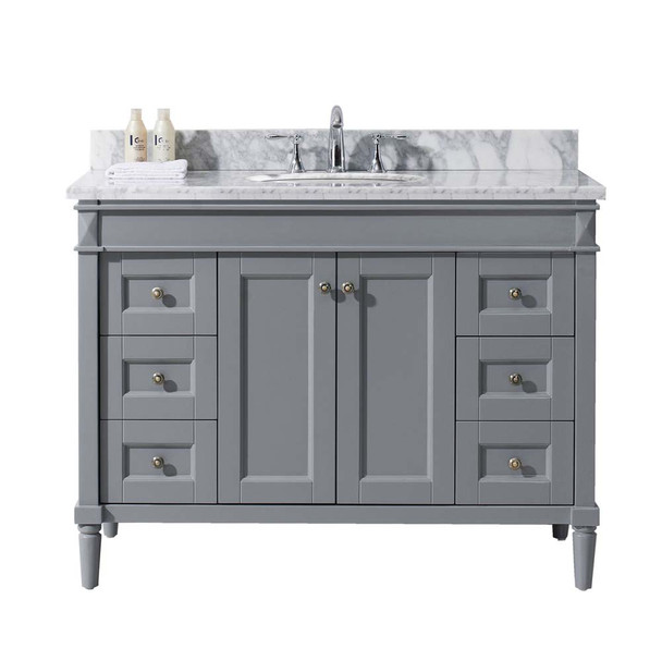 Virtu USA ES-40048-WMRO-GR-001-NM Tiffany 48" Single Bath Vanity in Grey with Marble Top and Round Sink with Brushed Nickel Faucet
