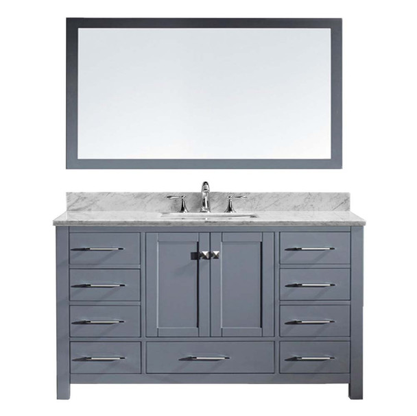 Virtu USA GS-50060-WMSQ-GR Caroline Avenue 60" Single Bath Vanity in Grey with Marble Top and Square Sink with Mirror