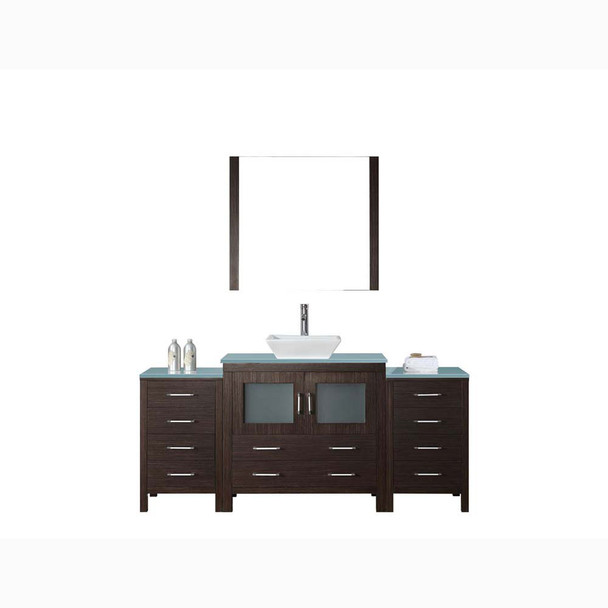 Virtu USA KS-70072-G-ES-001 Dior 72" Single Bath Vanity in Espresso with Aqua Tempered Glass Top and Square Sink with Brushed Nickel Faucet and Mirror