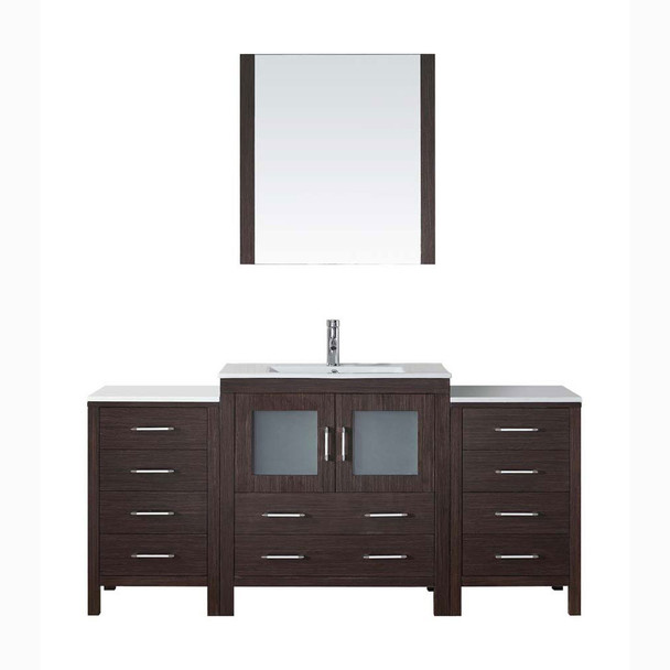 Virtu USA KS-70068-C-ES Dior 68" Single Bath Vanity in Espresso with Slim White Ceramic Top and Square Sink with Polished Chrome Faucet and Mirror