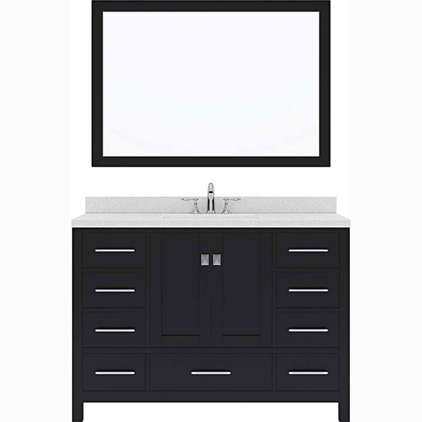 Virtu USA GS-50048-DWQRO-ES-001 Caroline Avenue 48" Single Bath Vanity in Espresso with Dazzle White Top and Round Sink with Brushed Nickel Faucet and Mirror