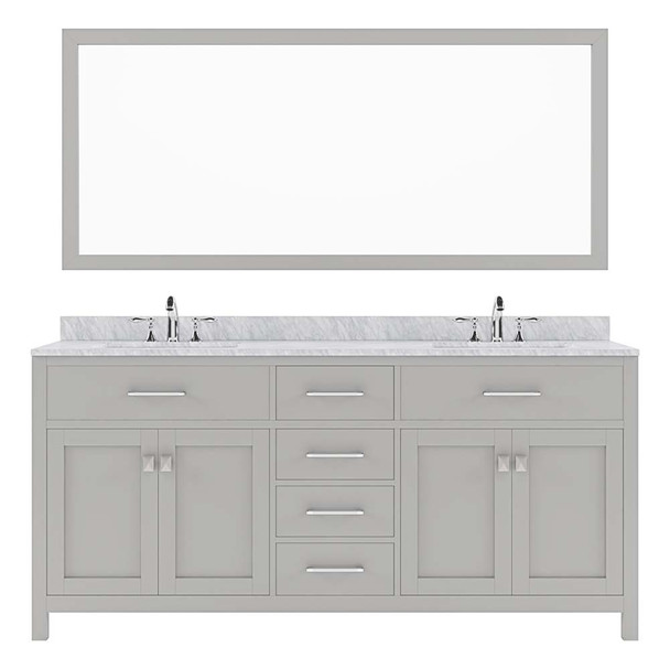 Virtu USA MD-2072-WMSQ-CG-001 Caroline 72" Double Bath Vanity in Cashmere Grey with Marble Top and Square Sink with Brushed Nickel Faucet and Mirror