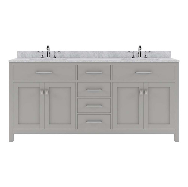 Virtu USA MD-2072-WMSQ-CG-001-NM Caroline 72" Double Bath Vanity in Cashmere Grey with Marble Top and Square Sink with Brushed Nickel Faucet