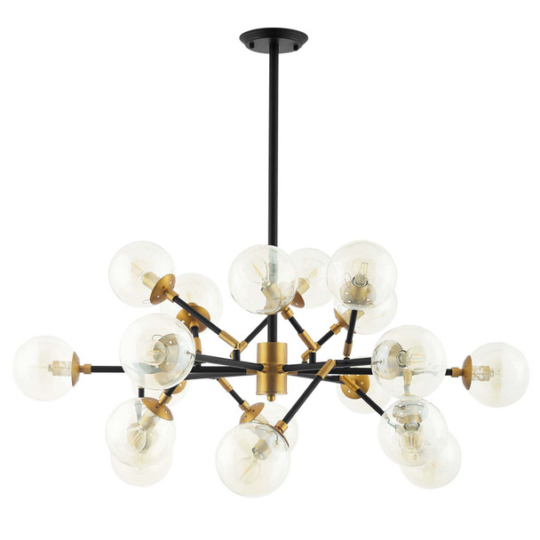 Modway Sparkle Amber Glass And Antique Brass 18 Light Mid-Century Pendant Chandelier EEI-2890