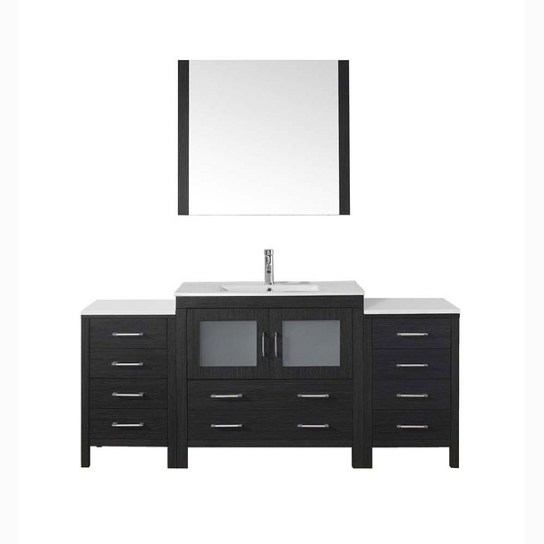 Virtu USA KS-70072-C-ZG-001 Dior 72" Single Bath Vanity in Zebra Grey with Slim White Ceramic Top and Square Sink with Brushed Nickel Faucet and Mirror