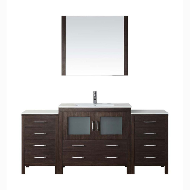 Virtu USA KS-70072-C-ES Dior 72" Single Bath Vanity in Espresso with Slim White Ceramic Top and Square Sink with Polished Chrome Faucet and Mirror