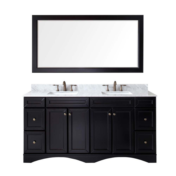 Virtu USA ED-25072-WMSQ-ES-002 Talisa 72" Double Bath Vanity in Espresso with Marble Top and Square Sink with Polished Chrome Faucet and Mirror