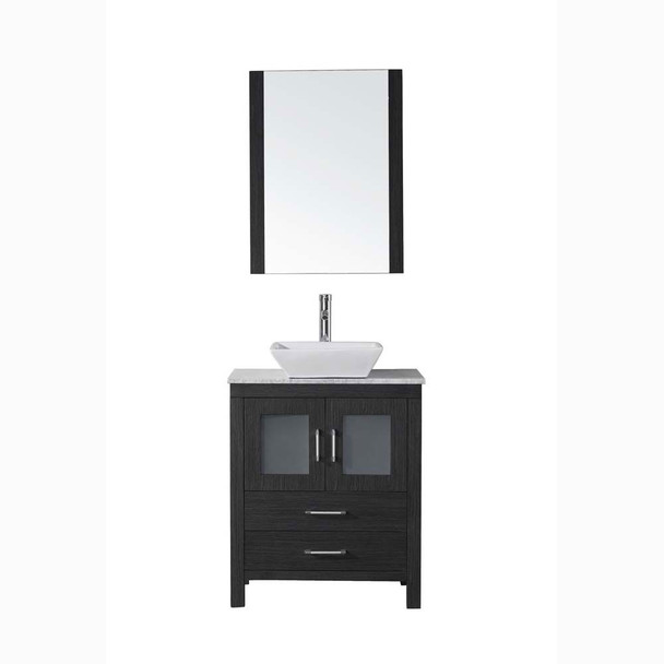 Virtu USA KS-70024-WM-ZG-001 Dior 24" Single Bath Vanity in Zebra Grey with Marble Top and Square Sink with Brushed Nickel Faucet and Mirror