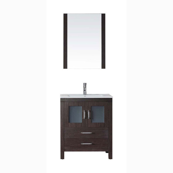 Virtu USA KS-70028-C-ES Dior 28" Single Bath Vanity in Espresso with Slim White Ceramic Top and Square Sink with Polished Chrome Faucet and Mirror