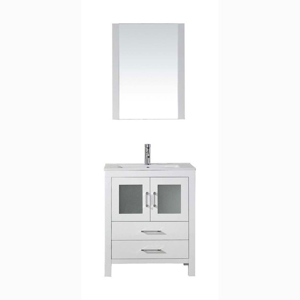 Virtu USA KS-70028-C-WH Dior 28" Single Bath Vanity in White with Slim White Ceramic Top and Square Sink with Polished Chrome Faucet and Mirror