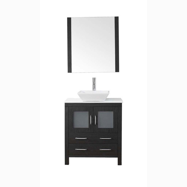 Virtu USA KS-70030-S-ZG Dior 30" Single Bath Vanity in Zebra Grey with White Engineered Stone Top and Square Sink with Polished Chrome Faucet and Mirror