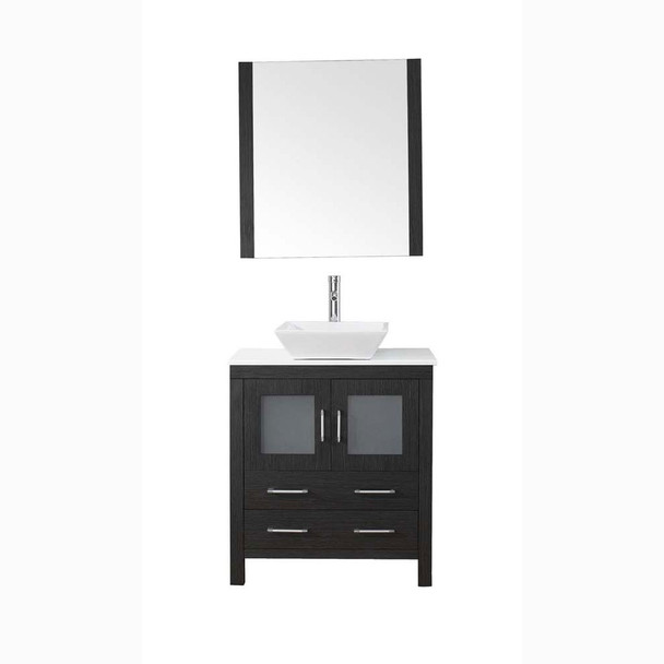 Virtu USA KS-70030-S-ZG-001 Dior 30" Single Bath Vanity in Zebra Grey with White Engineered Stone Top and Square Sink with Brushed Nickel Faucet and Mirror