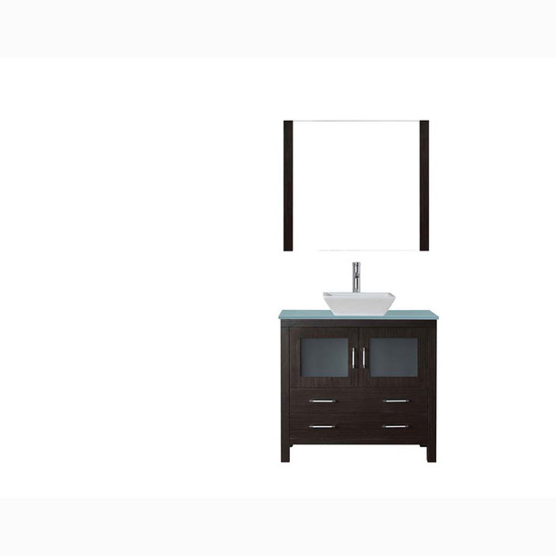 Virtu USA KS-70036-G-ES-001 Dior 36" Single Bath Vanity in Espresso with Aqua Tempered Glass Top and Square Sink with Brushed Nickel Faucet and Mirror