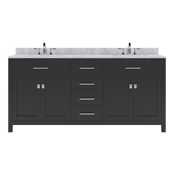 Virtu USA MD-2072-WMRO-ES-001-NM Caroline 72" Double Bath Vanity in Espresso with Marble Top and Round Sink with Brushed Nickel Faucet