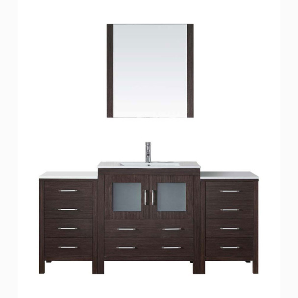 Virtu USA KS-70068-C-ES-001 Dior 68" Single Bath Vanity in Espresso with Slim White Ceramic Top and Square Sink with Brushed Nickel Faucet and Mirror
