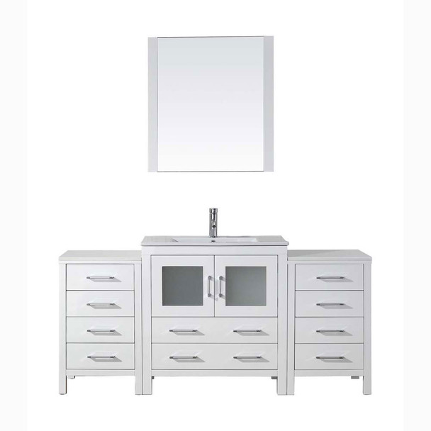 Virtu USA KS-70068-C-WH-001 Dior 68" Single Bath Vanity in White with Slim White Ceramic Top and Square Sink with Brushed Nickel Faucet and Mirror