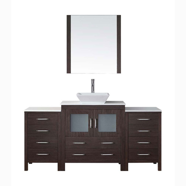 Virtu USA KS-70068-S-ES-001 Dior 68" Single Bath Vanity in Espresso with White Engineered Stone Top and Square Sink with Brushed Nickel Faucet and Mirror