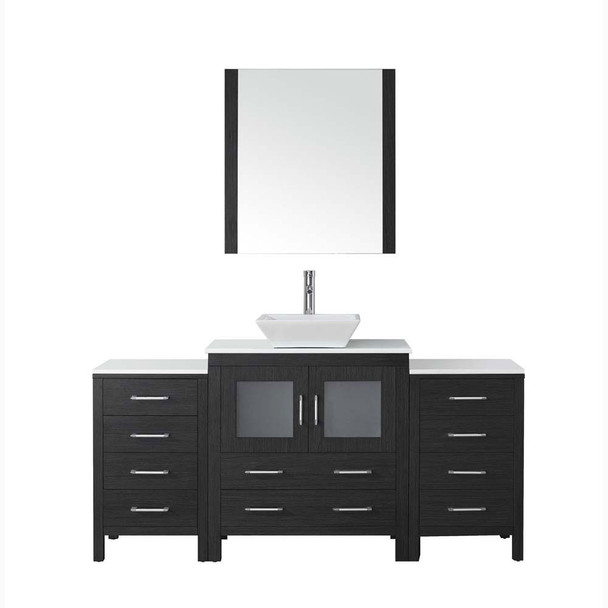 Virtu USA KS-70068-S-ZG Dior 68" Single Bath Vanity in Zebra Grey with White Engineered Stone Top and Square Sink with Polished Chrome Faucet and Mirror