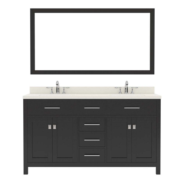 Virtu USA MD-2060-DWQRO-ES Caroline 60" Double Bath Vanity in Espresso with Dazzle White Top and Round Sink with Mirror