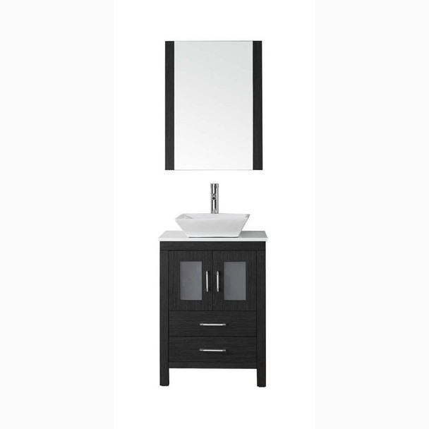 Virtu USA KS-70024-S-ZG-001 Dior 24" Single Bath Vanity in Zebra Grey with White Engineered Stone Top and Square Sink with Brushed Nickel Faucet and Mirror