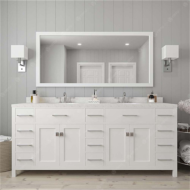 Virtu USA MD-2178-DWQSQ-WH-001 Caroline Parkway 78" Double Bath Vanity in White with Dazzle White Top and Square Sink with Brushed Nickel Faucet and Mirror