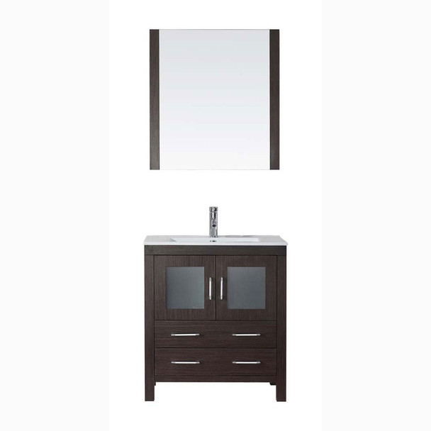 Virtu USA KS-70030-C-ES-001 Dior 30" Single Bath Vanity in Espresso with Slim White Ceramic Top and Square Sink with Brushed Nickel Faucet and Mirror