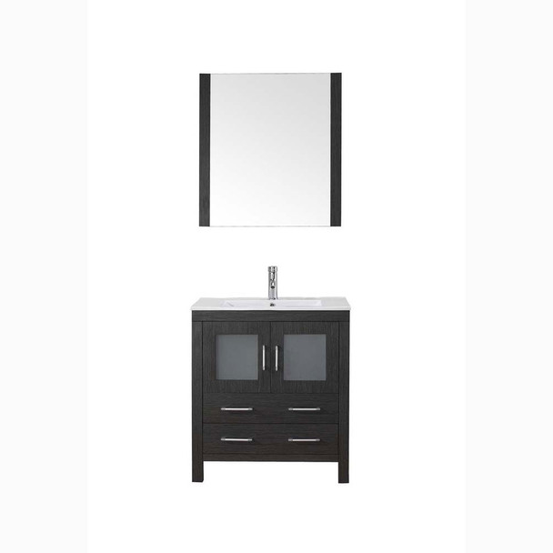 Virtu USA KS-70030-C-ZG Dior 30" Single Bath Vanity in Zebra Grey with Slim White Ceramic Top and Square Sink with Polished Chrome Faucet and Mirror