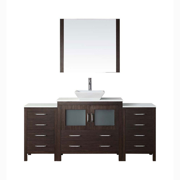 Virtu USA KS-70072-S-ES-001 Dior 72" Single Bath Vanity in Espresso with White Engineered Stone Top and Square Sink with Brushed Nickel Faucet and Mirror