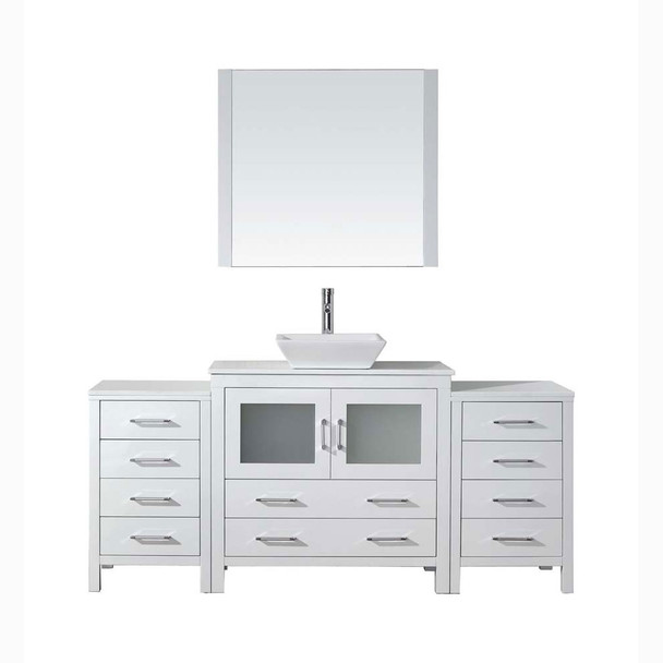 Virtu USA KS-70072-S-WH-001 Dior 72" Single Bath Vanity in White with White Engineered Stone Top and Square Sink with Brushed Nickel Faucet and Mirror