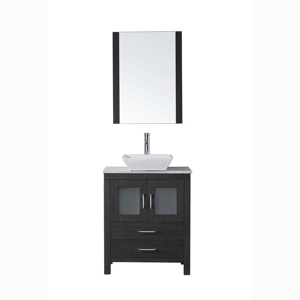 Virtu USA KS-70028-WM-ZG-001 Dior 28" Single Bath Vanity in Zebra Grey with Marble Top and Square Sink with Brushed Nickel Faucet and Mirror