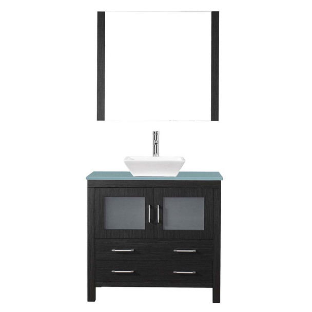 Virtu USA KS-70036-G-ZG Dior 36" Single Bath Vanity in Zebra Grey with Aqua Tempered Glass Top and Square Sink with Polished Chrome Faucet and Mirror