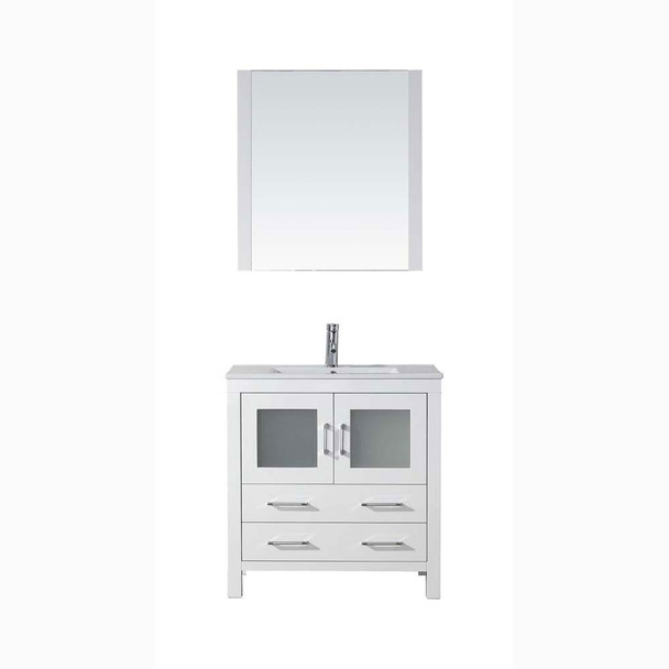 Virtu USA KS-70032-C-WH Dior 32" Single Bath Vanity in White with Slim White Ceramic Top and Square Sink with Polished Chrome Faucet and Mirror