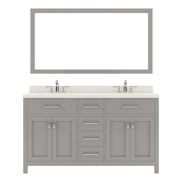 Virtu USA MD-2060-DWQSQ-CG Caroline 60" Double Bath Vanity in Cashmere Grey with Dazzle White Top and Square Sink with Mirror