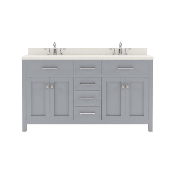 Virtu USA MD-2060-DWQSQ-GR-NM Caroline 60" Double Bath Vanity in Grey with Dazzle White Top and Square Sink